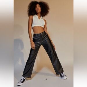Urban Outfitters BDG Leila Faux Leather Black Straight Carpenter Pants, Size 24